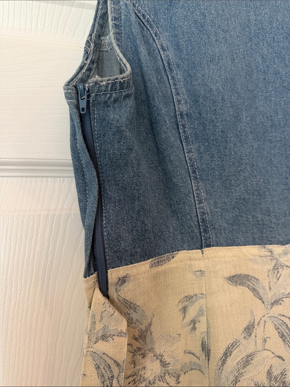 Vintage Express Denim Bodice Maxi Dress Tie Back Small/Med - Picture 6 of 7